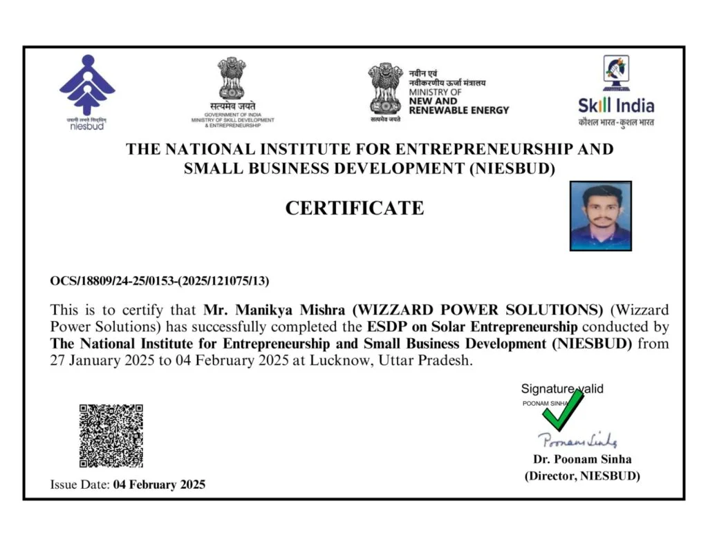 Certificate of Completion – Solar Entrepreneurship Program
